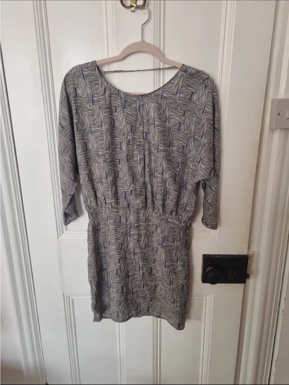 silence + noise Grey Patterned Midi Dress with Blue Accents